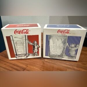 Two Vintage 90’s Coca Cola Heavy 3D
Drinking  glasses Mug  Polar Bear & Santa